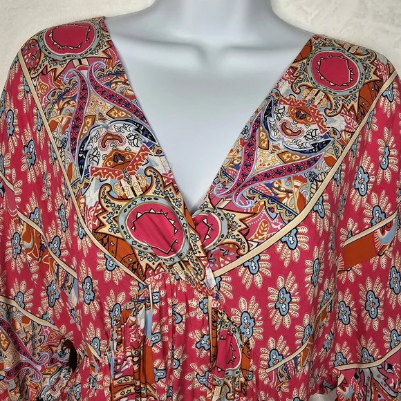 Vibrant Pink Paisley Midi Dress Cover Up - Picture 4 of 14